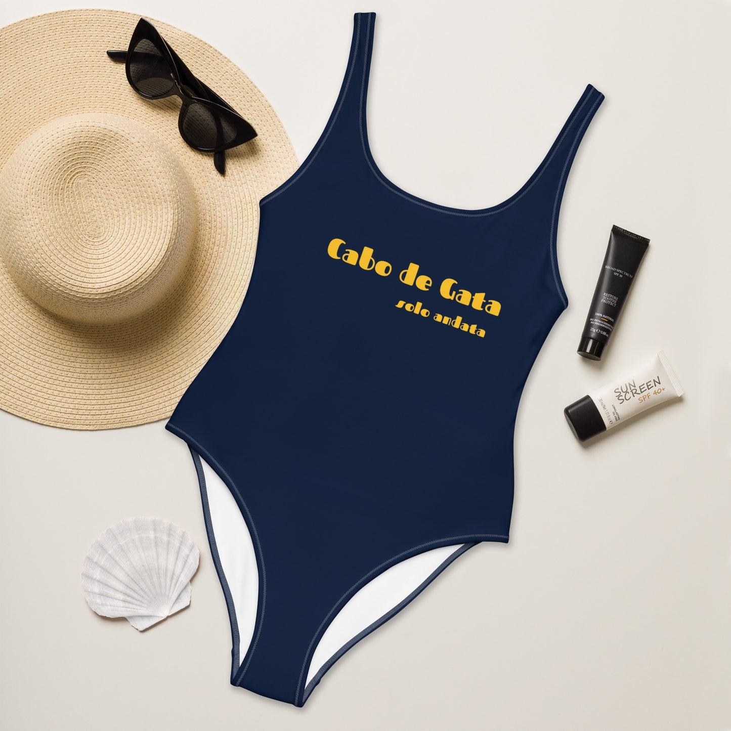 Navy one-piece swimsuit in deep blue