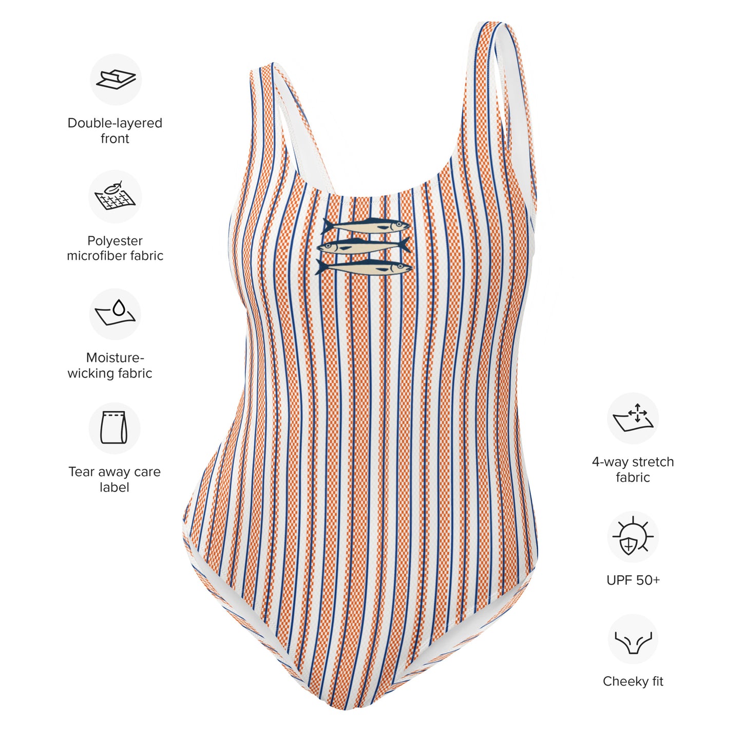 Sardine print one-piece swimsuit