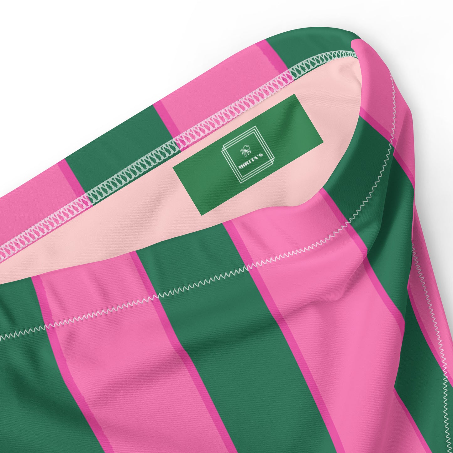Watermelon high-waisted bikini bottom in pink & green stripes