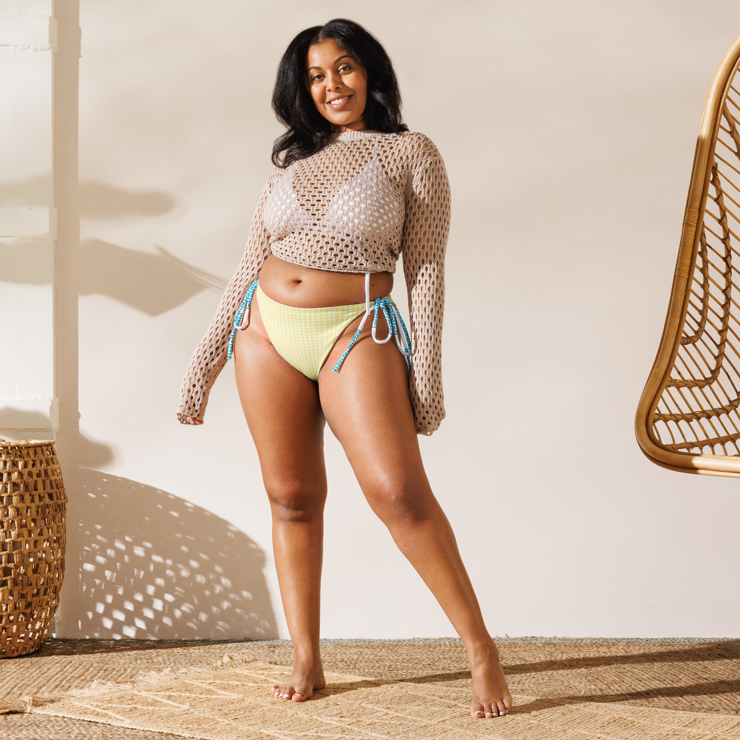 Capri yellow gingham tie-side bikini bottom