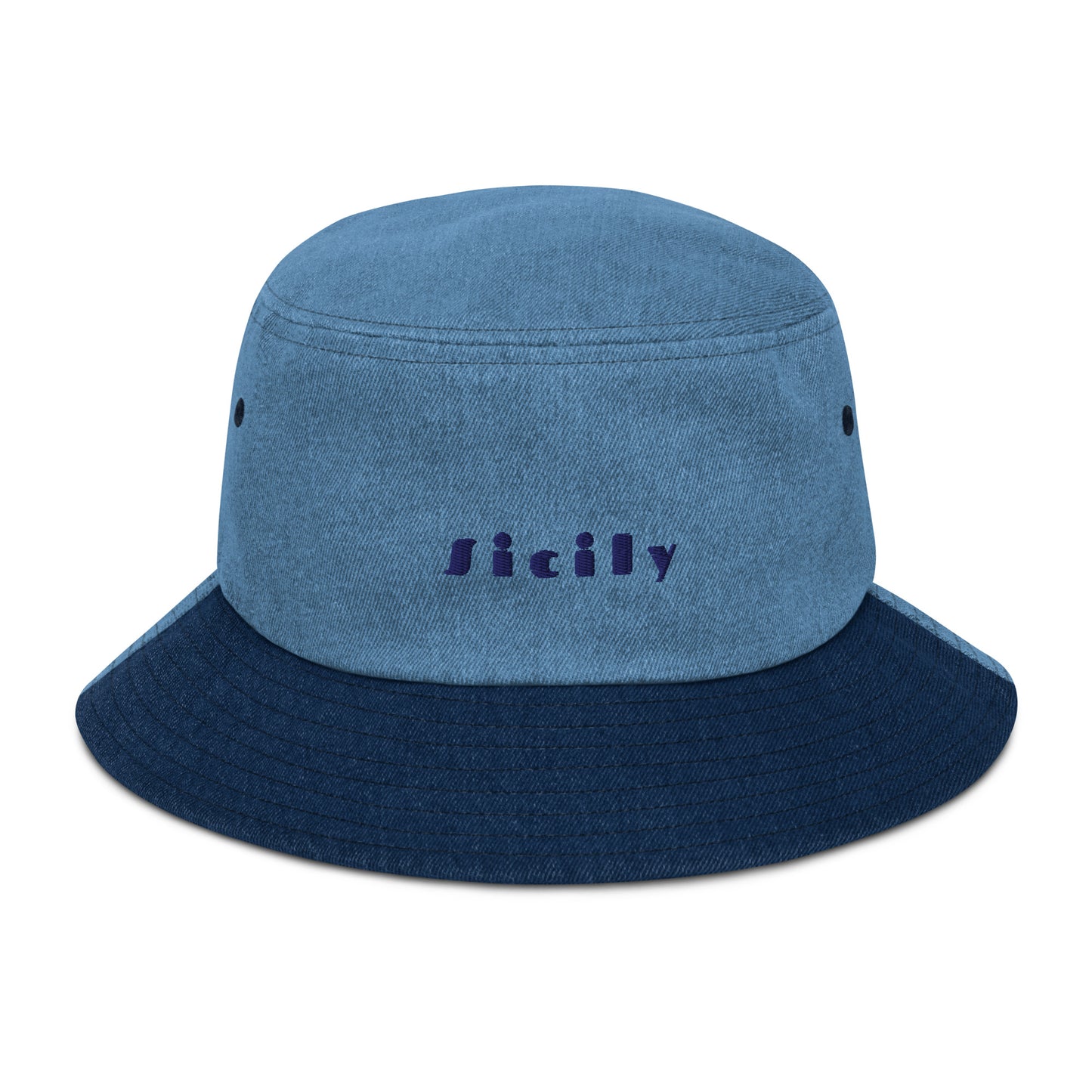 Sicily bucket hat with bold blue embroidery