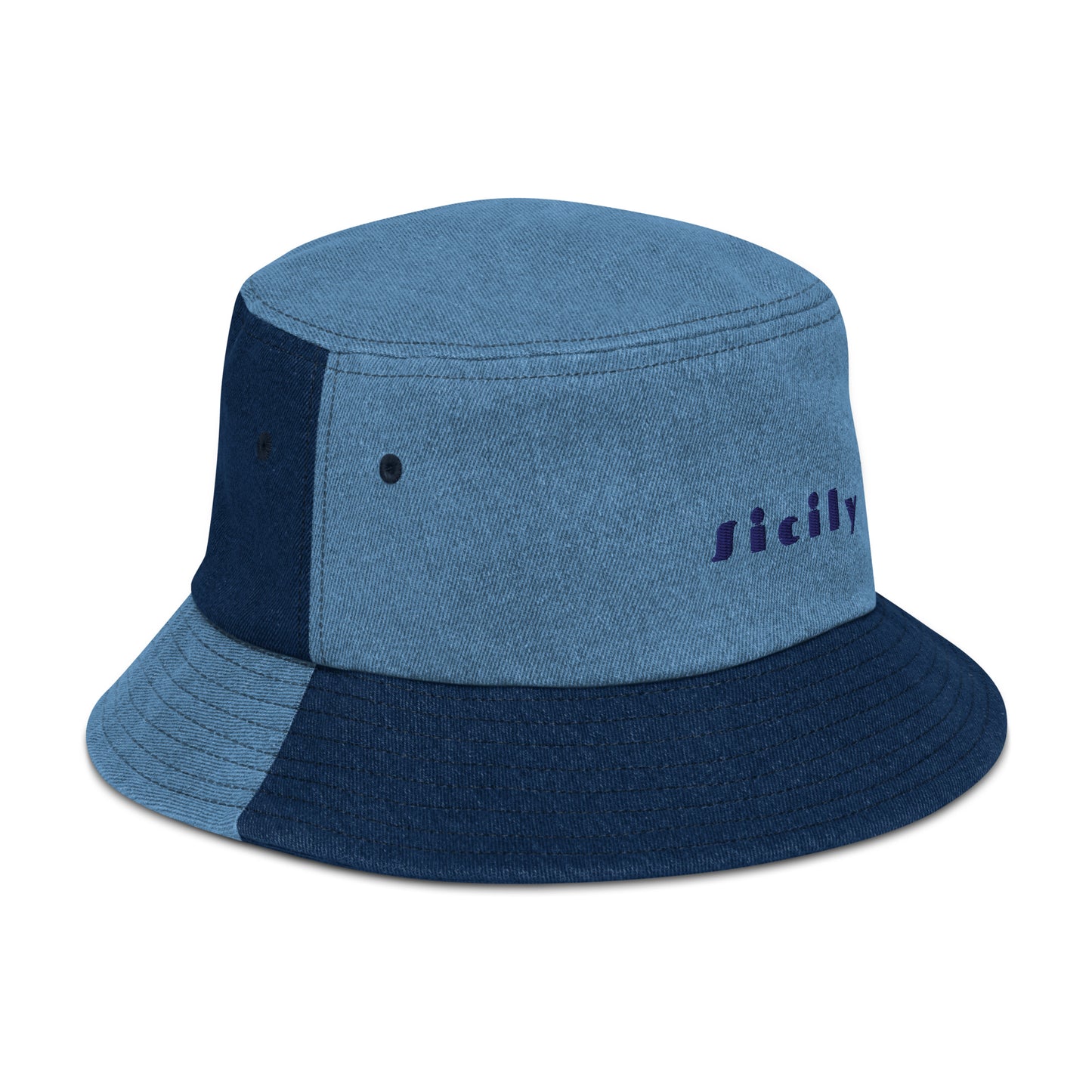 Sicily bucket hat with bold blue embroidery