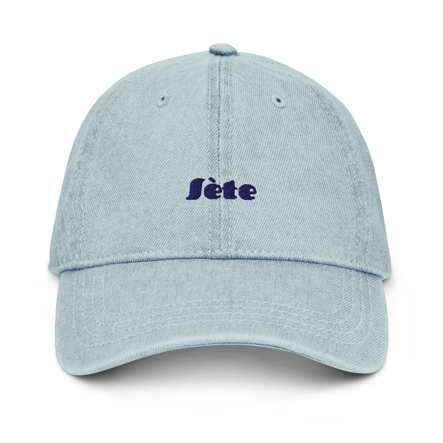 Sète light denim cap with bold embroidered text