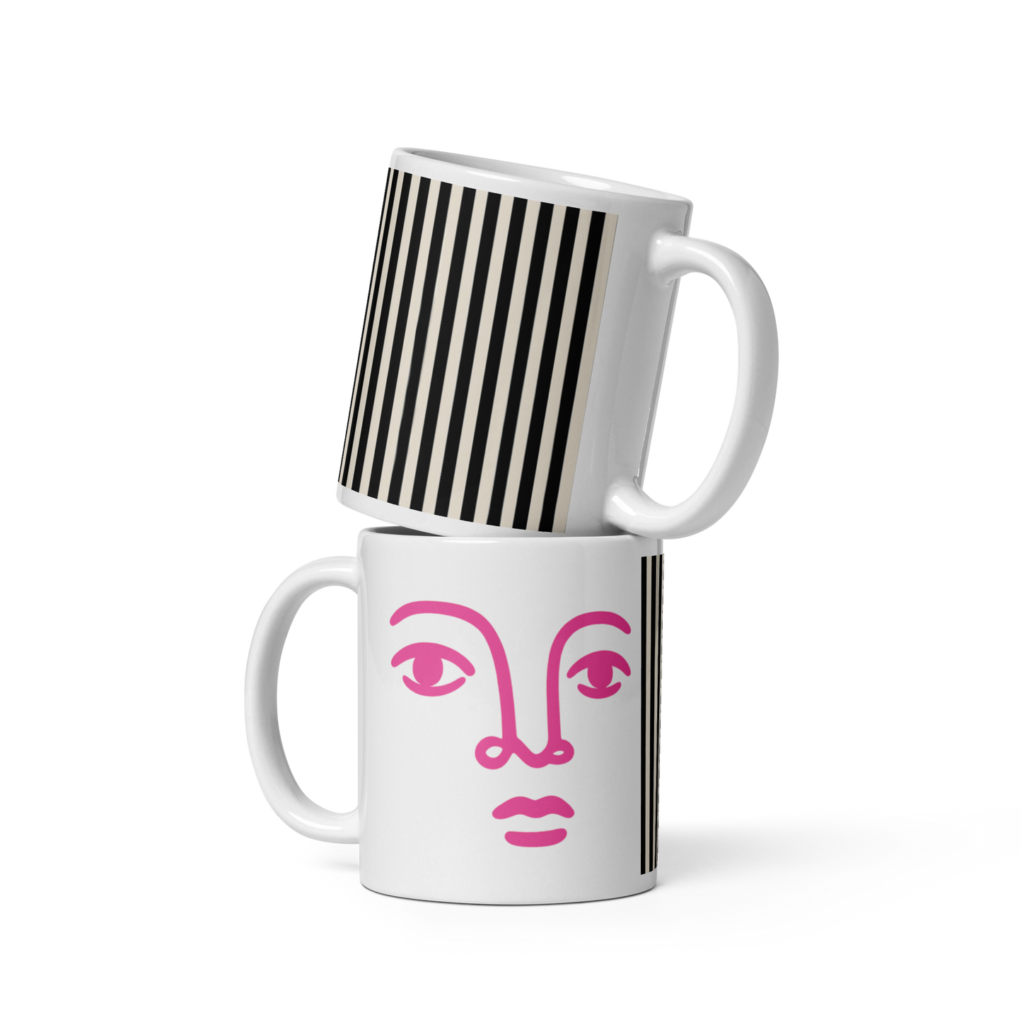 Bold Face Mug – Pink & Black Stripes