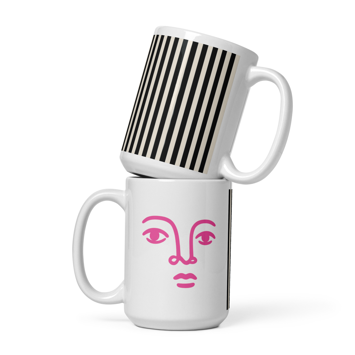 Bold Face Mug – Pink & Black Stripes