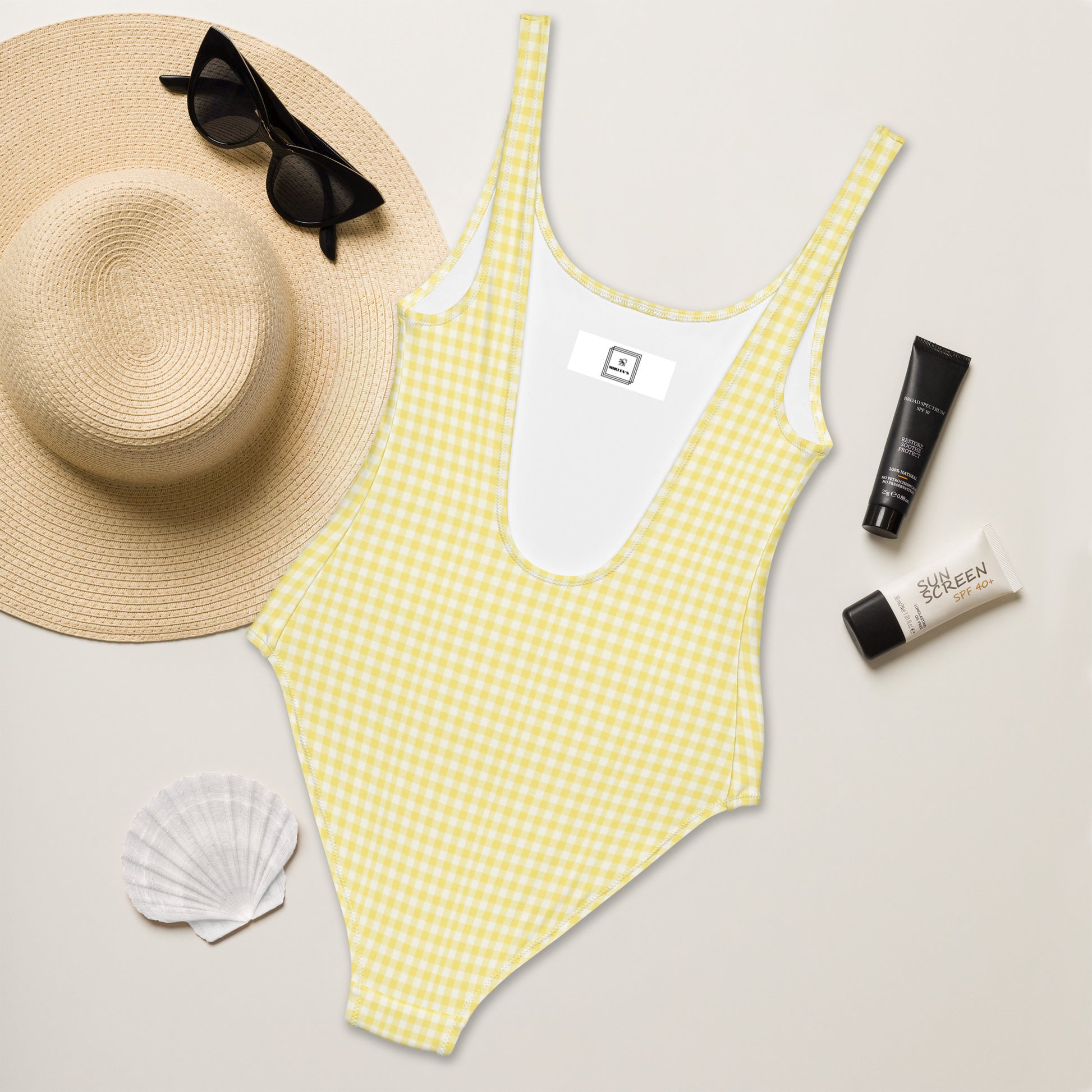 Sicilia Vichy gingham one-piece swimsuit in yellow