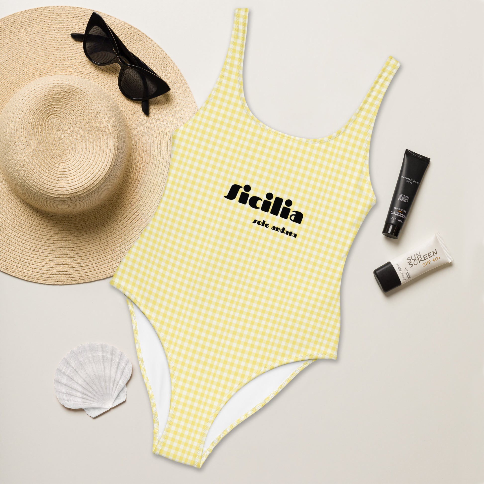 Sicilia Vichy gingham one-piece swimsuit in yellow