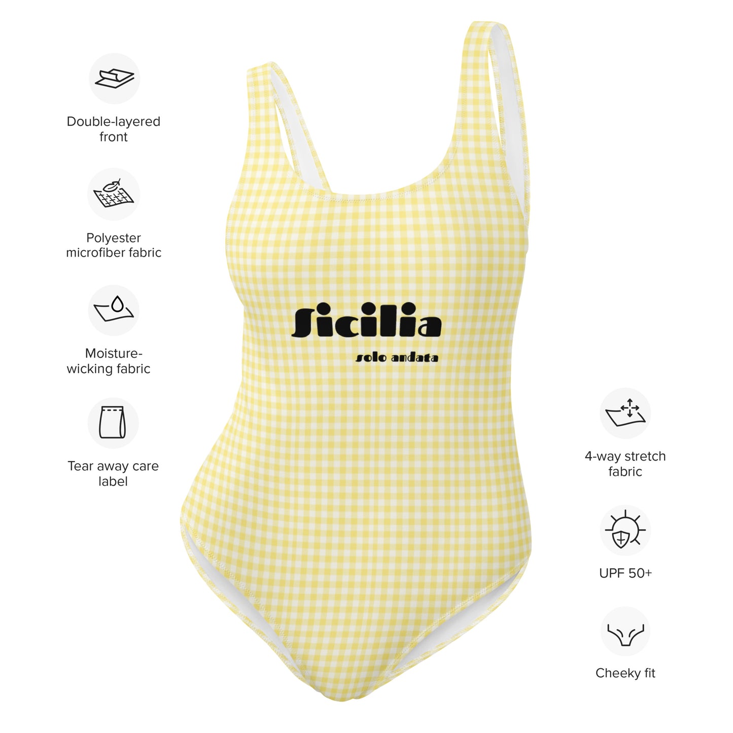 Sicilia Vichy gingham one-piece swimsuit in yellow
