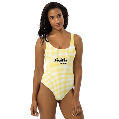 Sicilia Vichy gingham one-piece swimsuit in yellow
