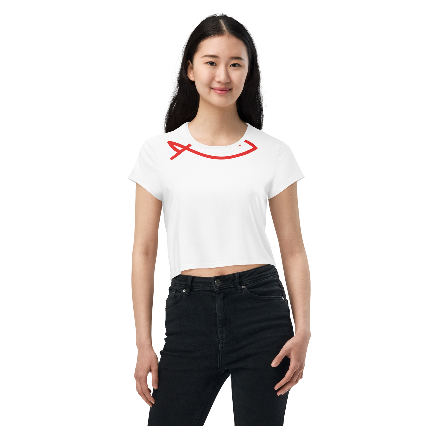 Minimal Fish- Red Crop Tee