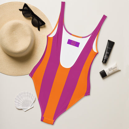 Tropical Sunset orange & fuchsia one-piece swimsuit