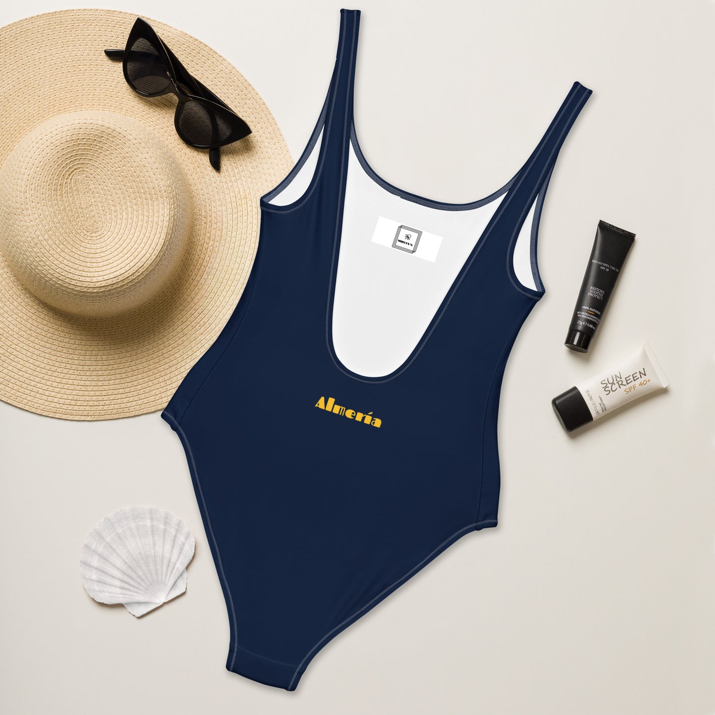 Navy one-piece swimsuit in deep blue