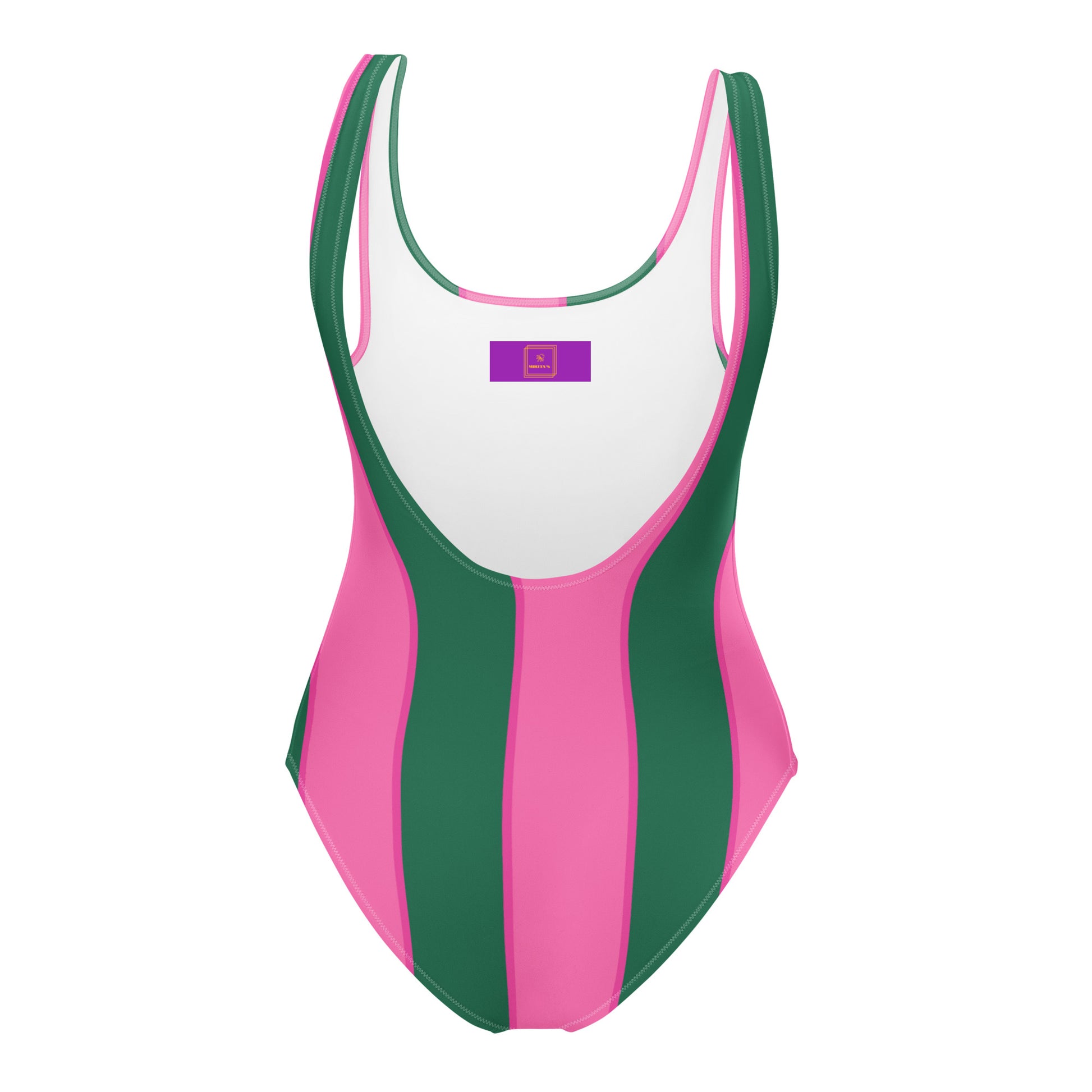 Watermelon striped one-piece swimsuit in pink & green