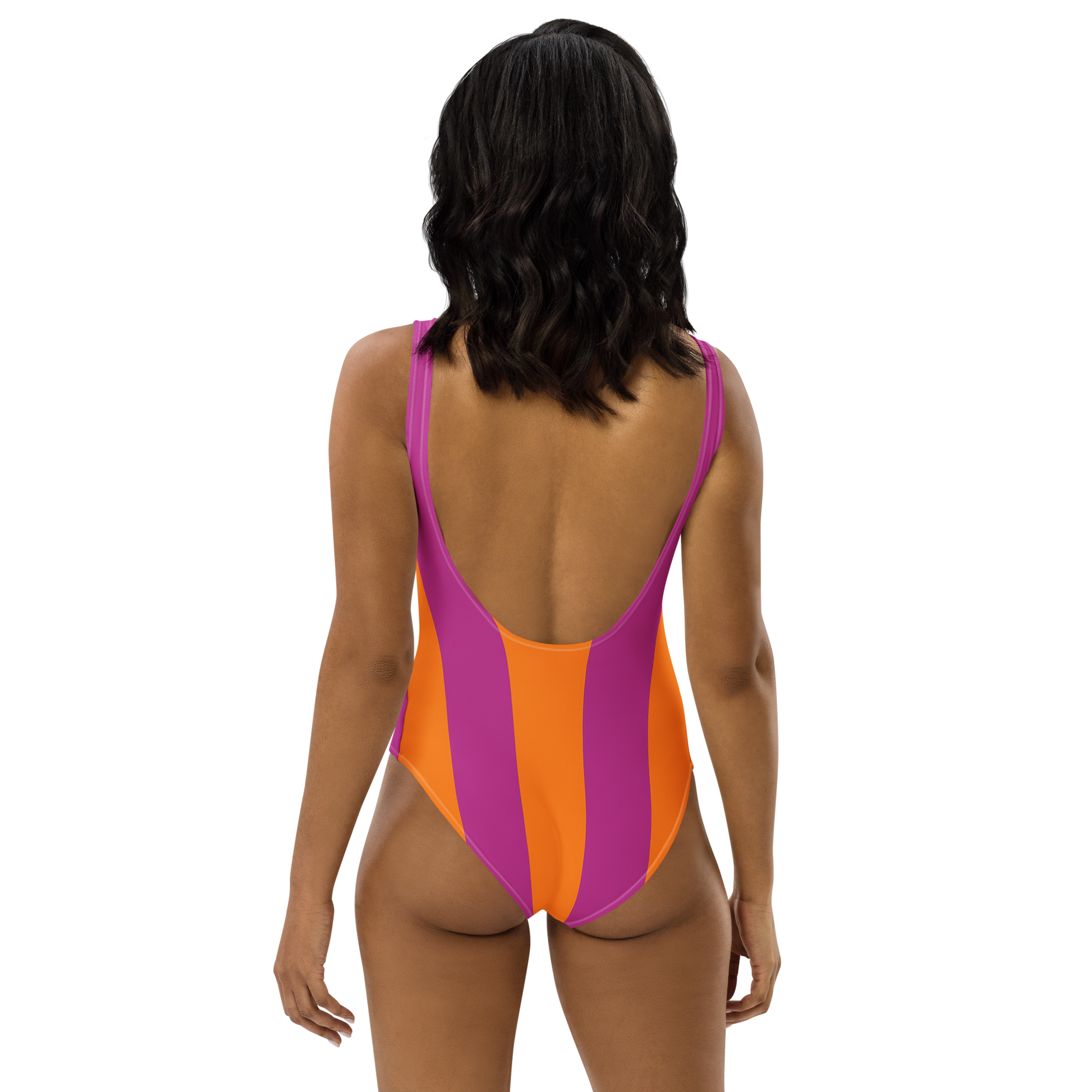 Tropical Sunset orange & fuchsia one-piece swimsuit