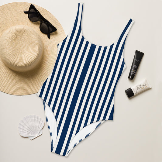 Navy Stripes one-piece swimsuit in blue stripes