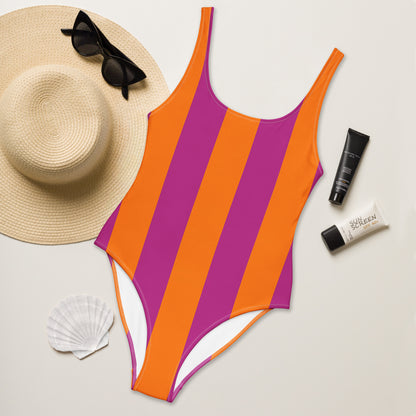 Tropical Sunset orange & fuchsia one-piece swimsuit