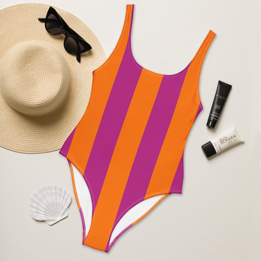 Tropical Sunset orange & fuchsia one-piece swimsuit