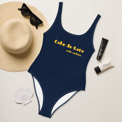 Navy one-piece swimsuit in deep blue