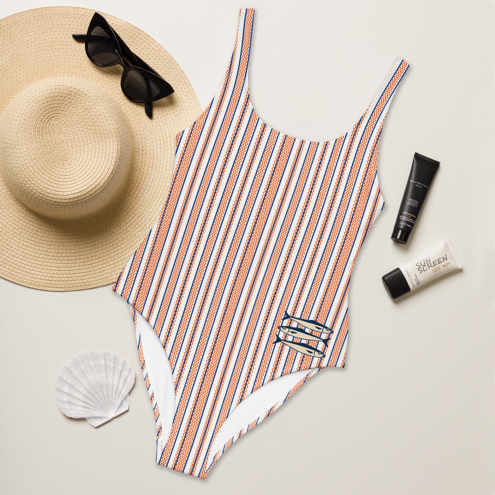 Sardine Side Print one-piece swimsuit with marine motif
