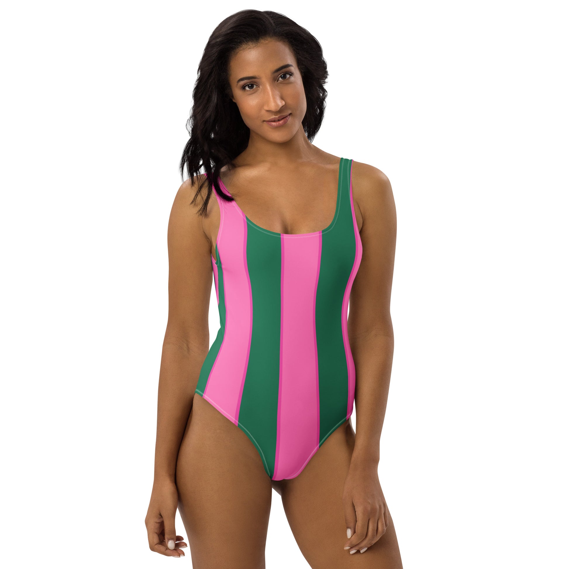 Watermelon striped one-piece swimsuit in pink & green