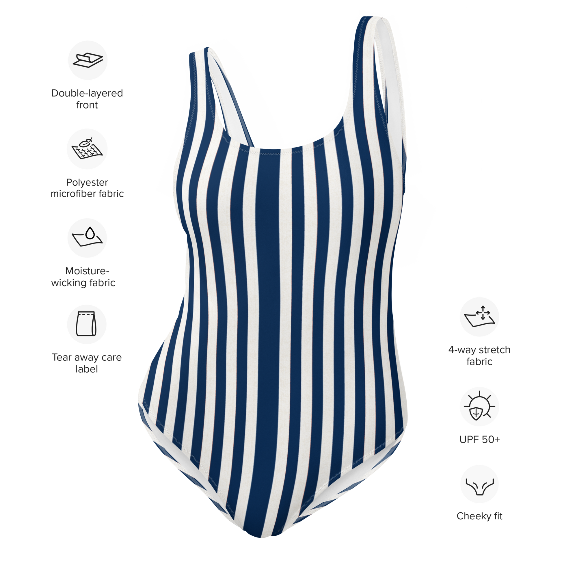 Navy Stripes one-piece swimsuit in blue stripes