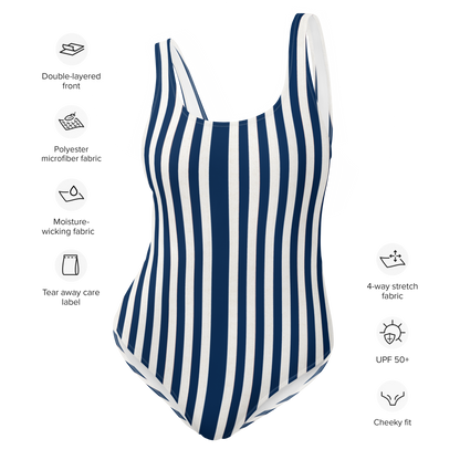 Navy Stripes one-piece swimsuit in blue stripes