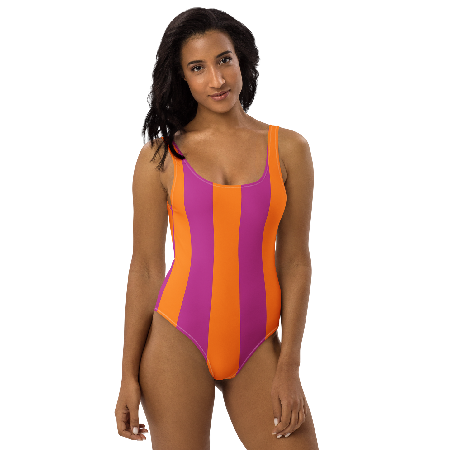 Tropical Sunset orange & fuchsia one-piece swimsuit