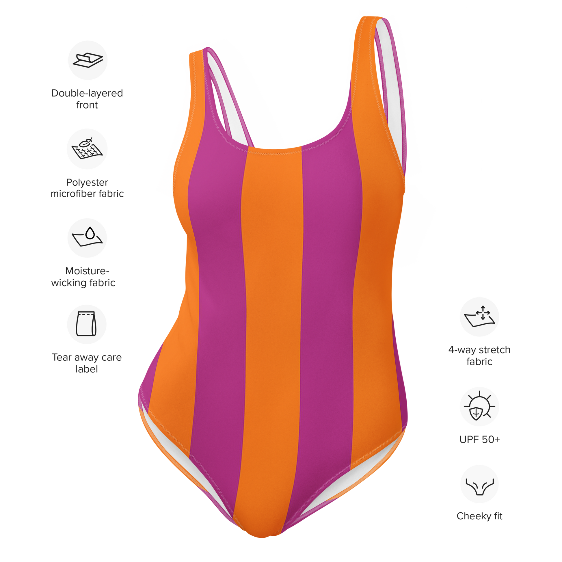 Tropical Sunset orange & fuchsia one-piece swimsuit