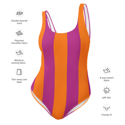Tropical Sunset orange & fuchsia one-piece swimsuit