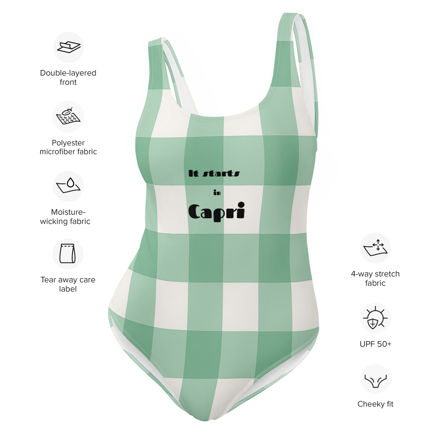 It Starts in Capri mint green one-piece swimsuit