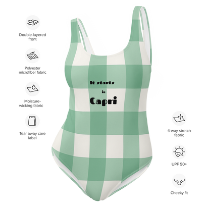 It Starts in Capri mint green one-piece swimsuit