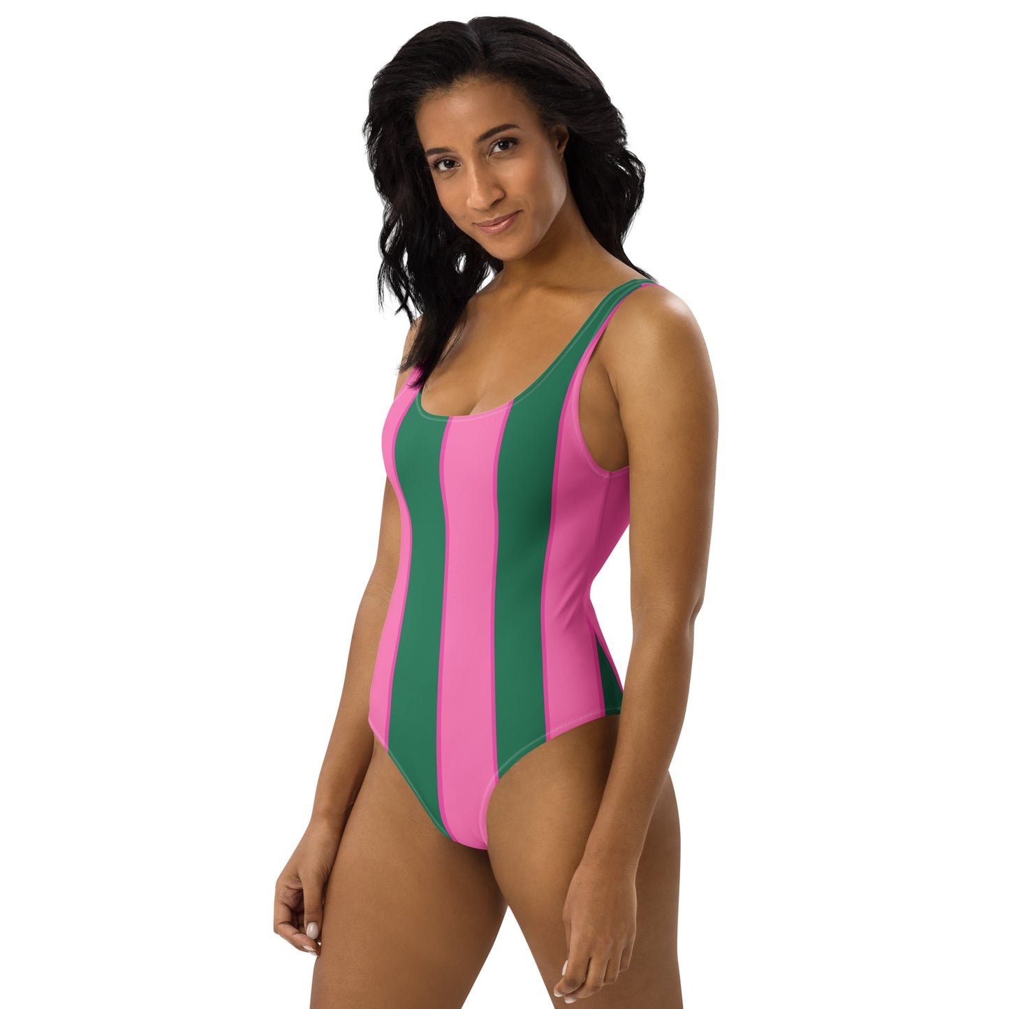 Watermelon striped one-piece swimsuit in pink & green