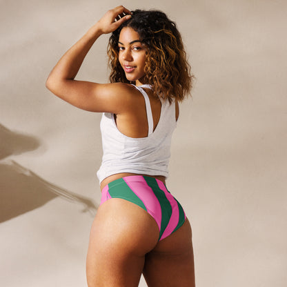 Watermelon high-waisted bikini bottom in pink & green stripes