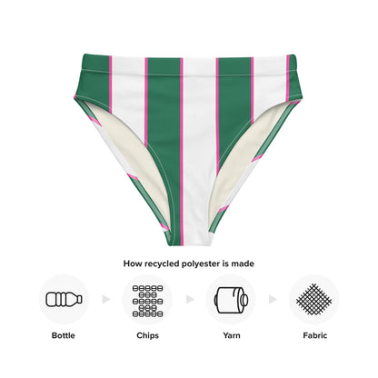 Green & Pink striped high-waisted bikini bottom