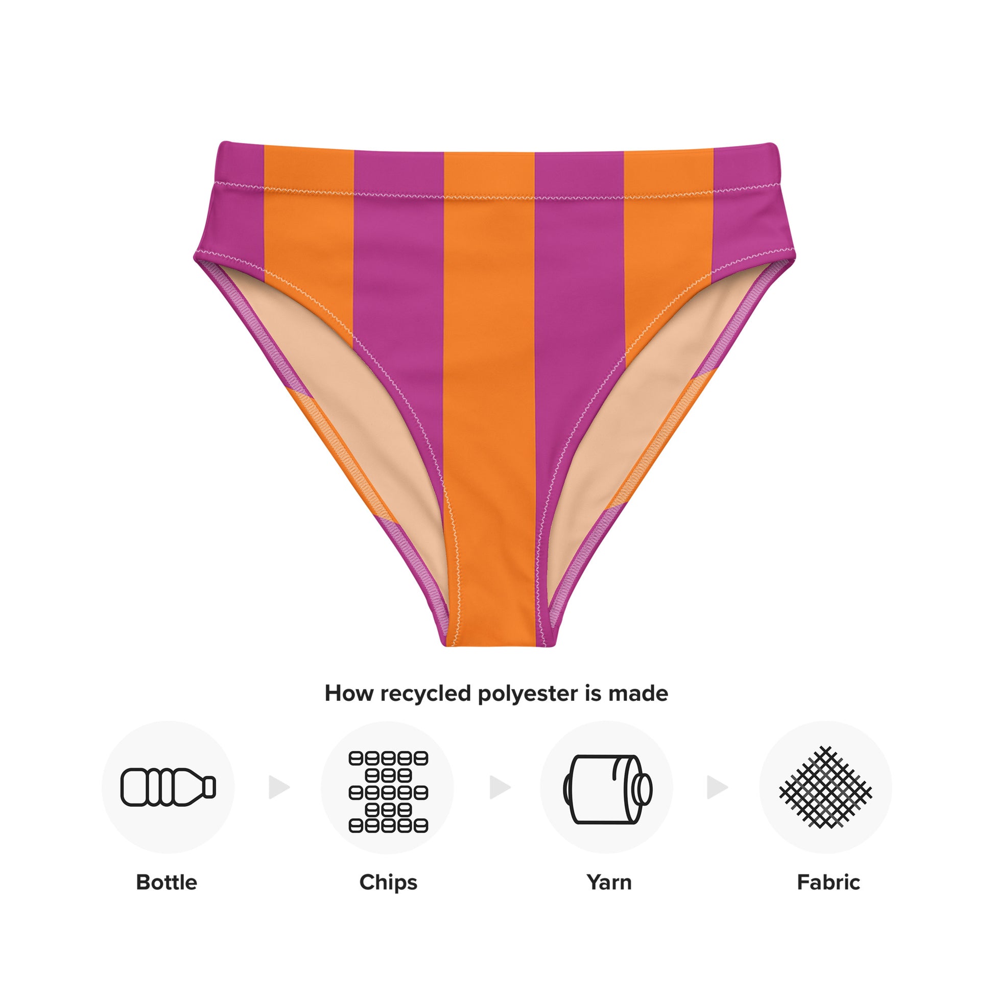 Tangerine orange & fuchsia high-waisted bikini bottom