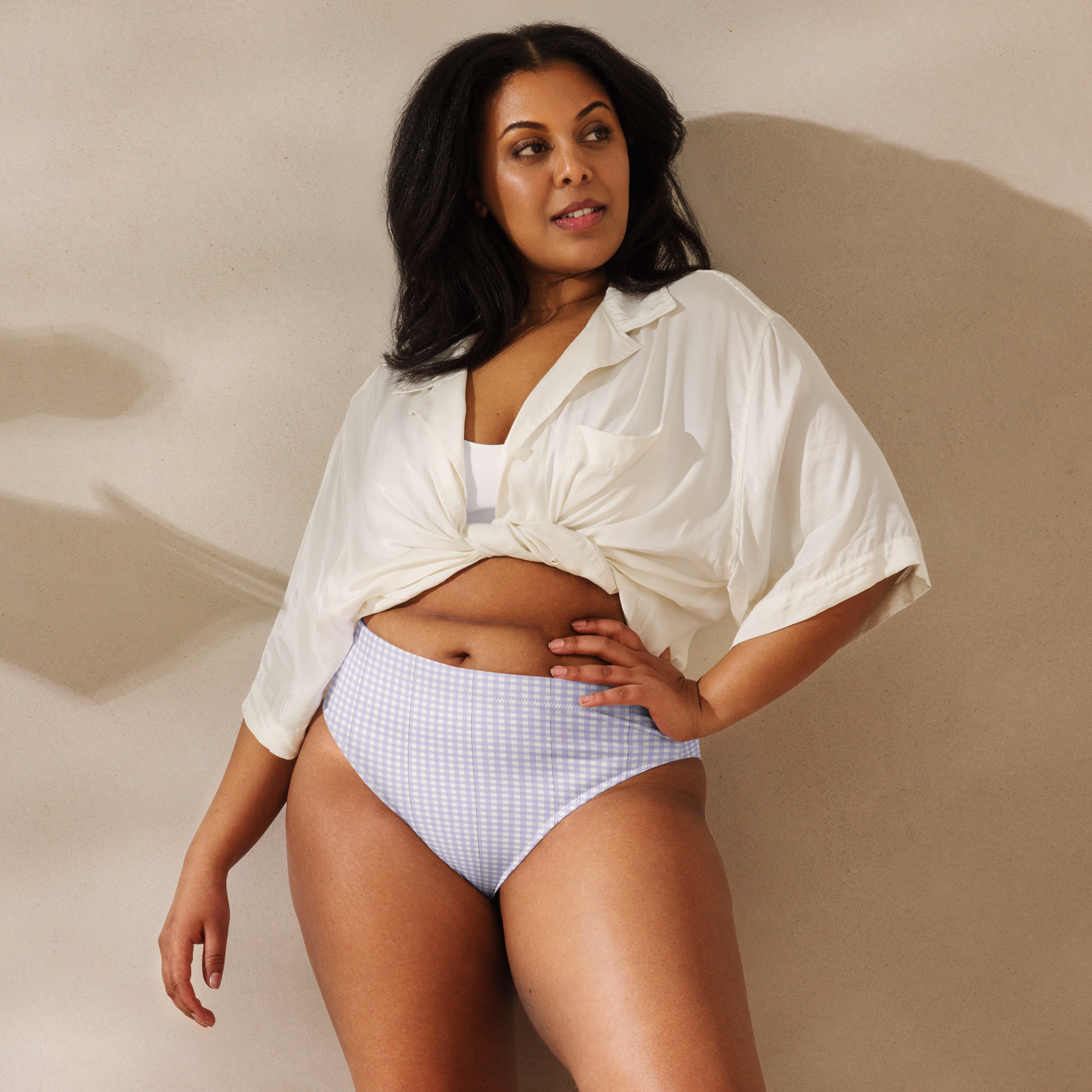 Vichy high-waisted bikini bottom