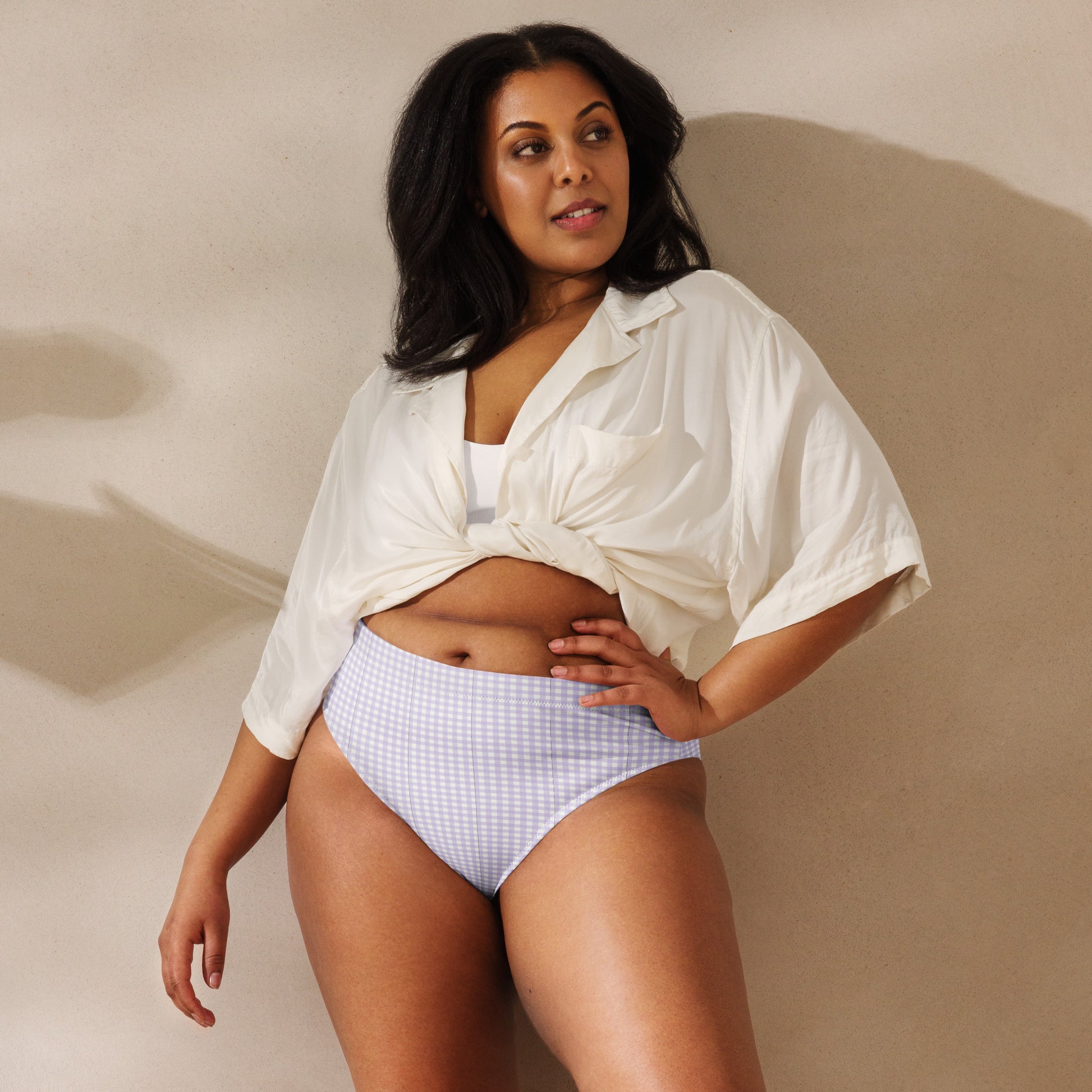 Vichy high-waisted bikini bottom