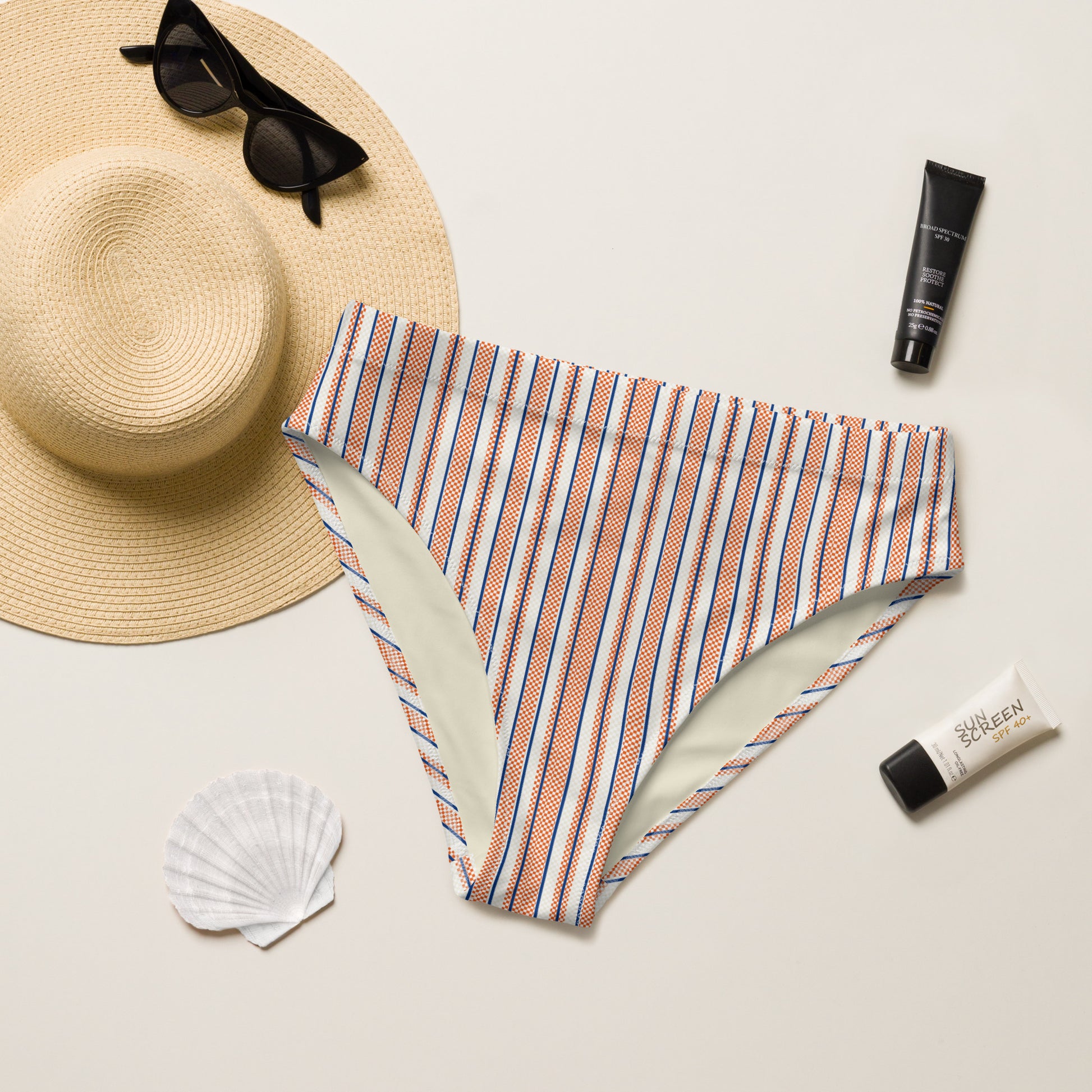 Marine print high-waisted bikini bottom