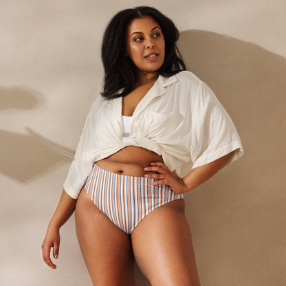 Marine print high-waisted bikini bottom