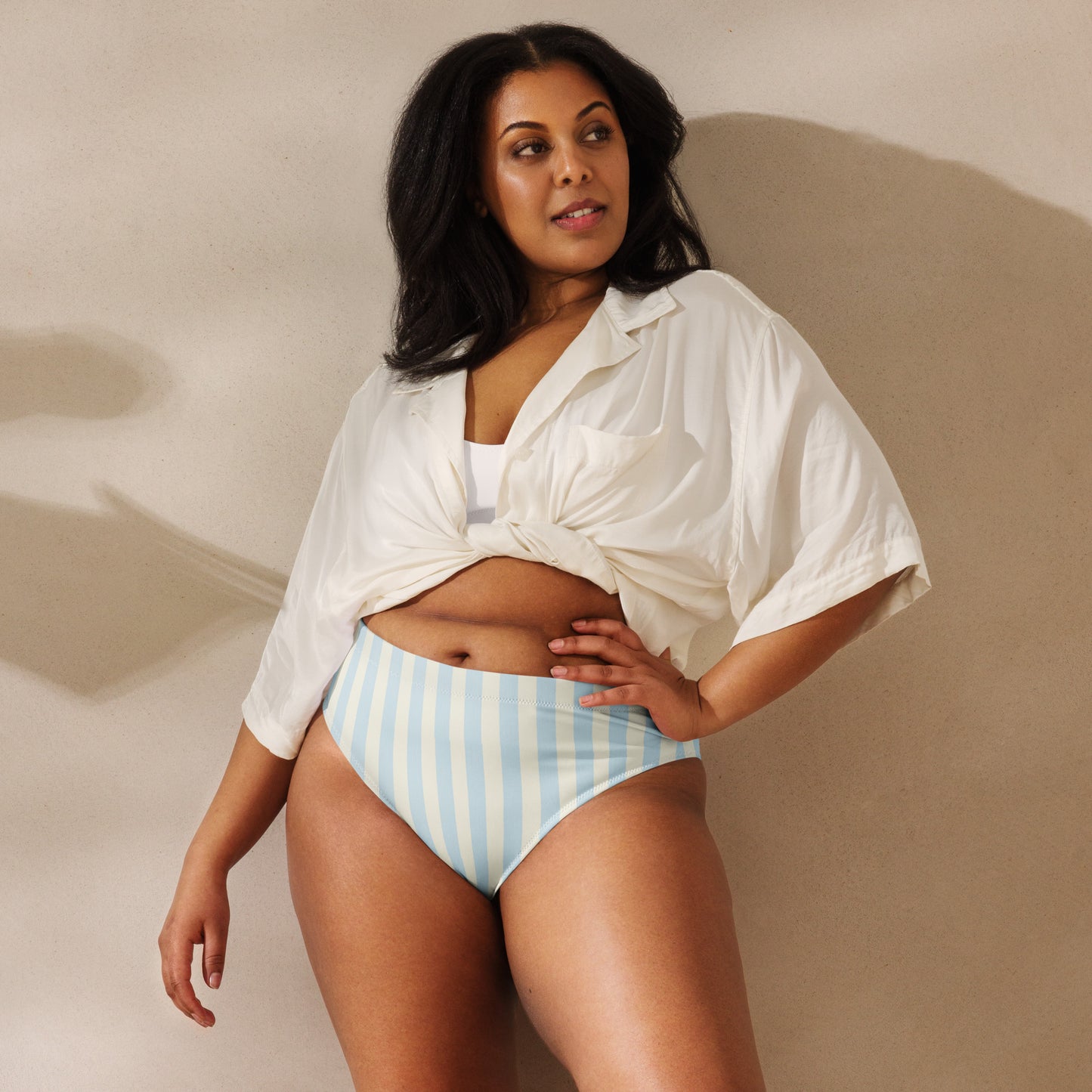 Mediterranean pastel blue high-waisted bikini bottom