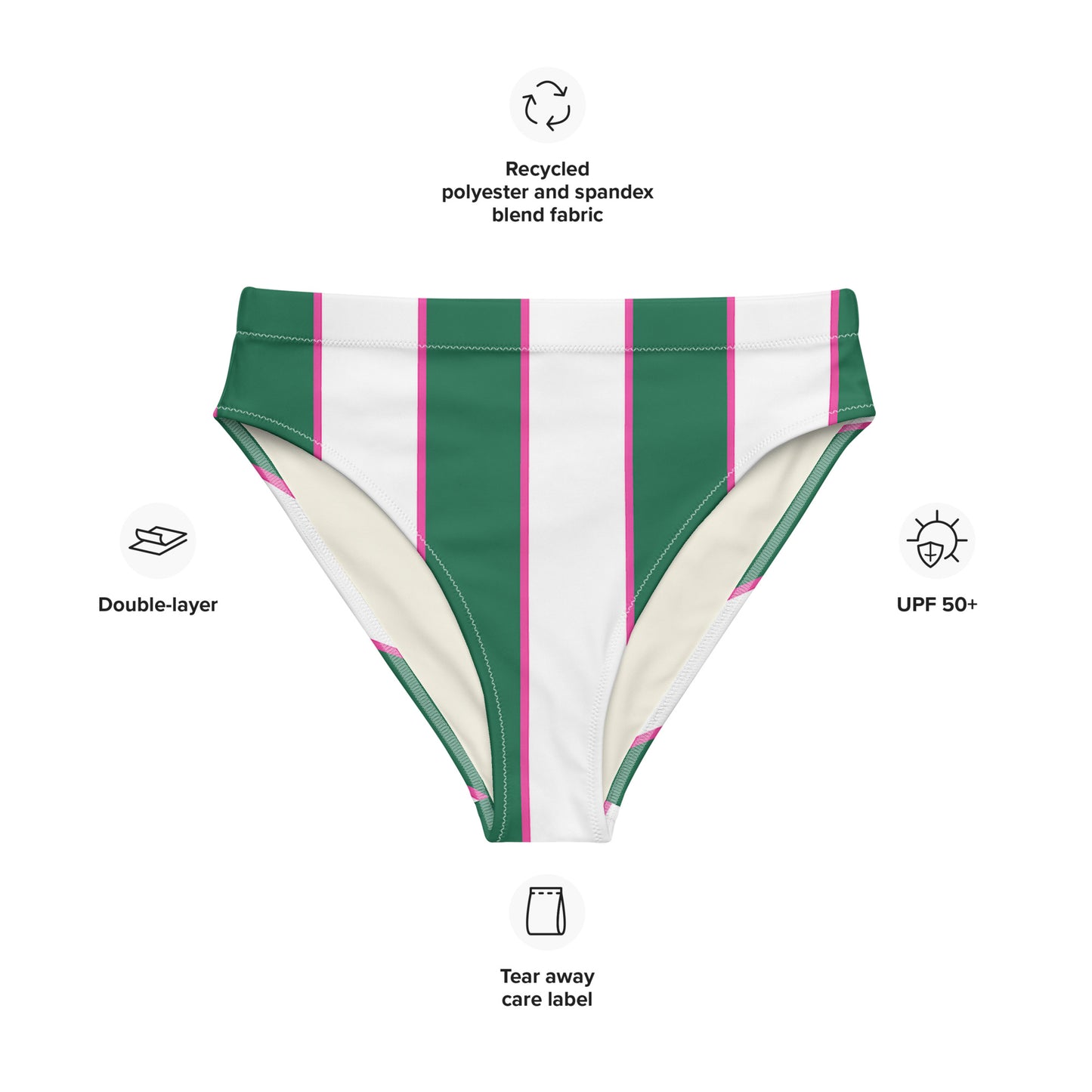 Green & Pink striped high-waisted bikini bottom