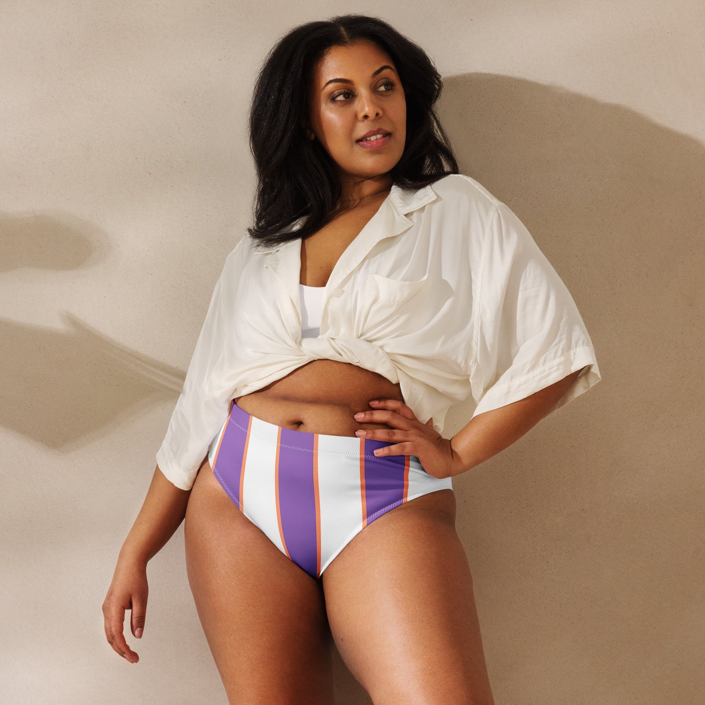 Lavander & white  high-waisted bikini bottom