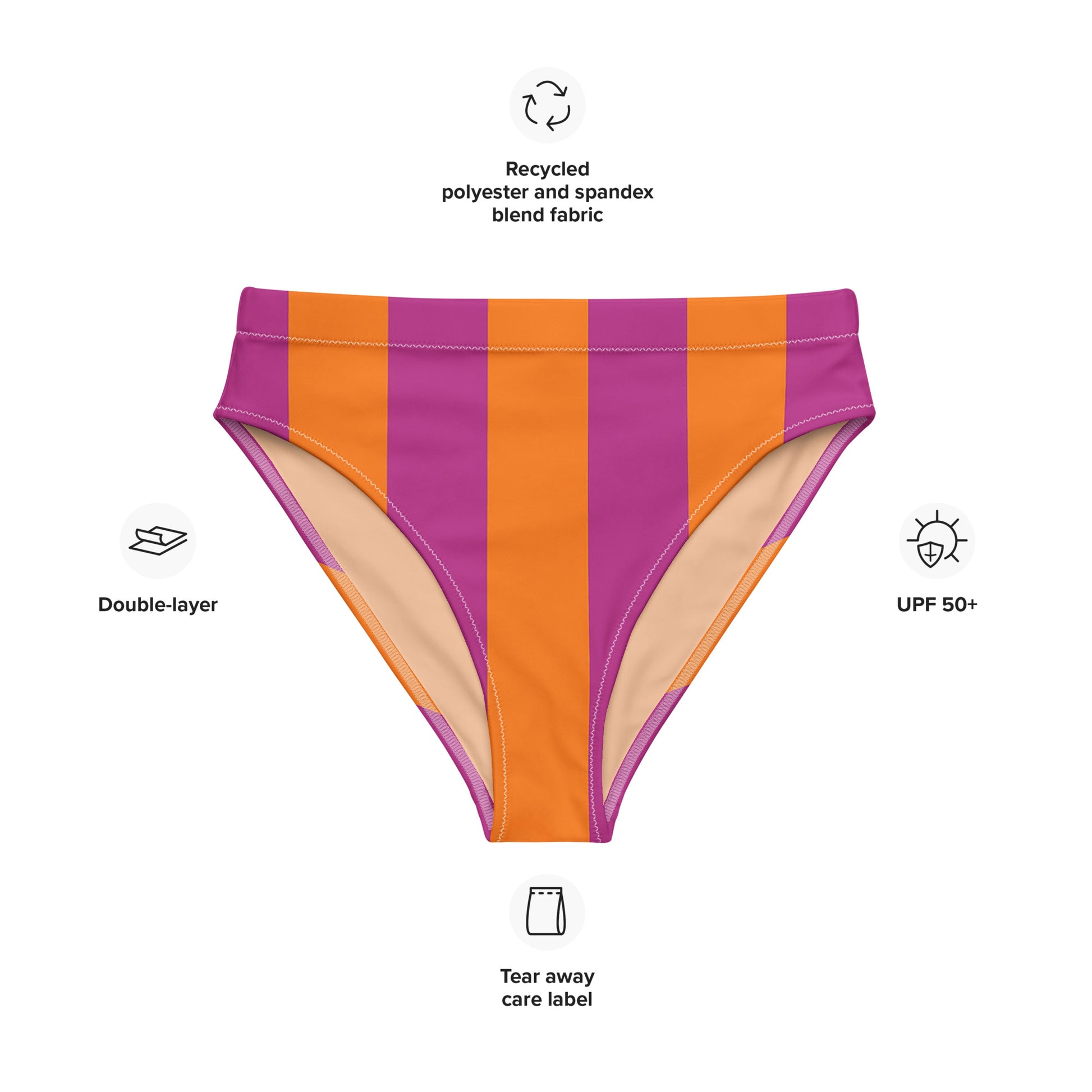 Tangerine orange & fuchsia high-waisted bikini bottom