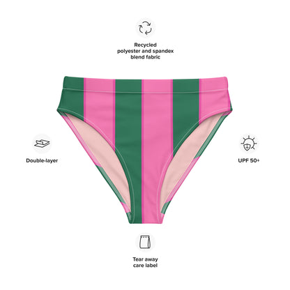 Watermelon high-waisted bikini bottom in pink & green stripes