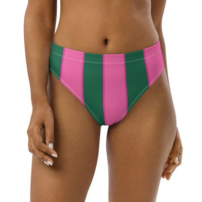 Watermelon high-waisted bikini bottom in pink & green stripes