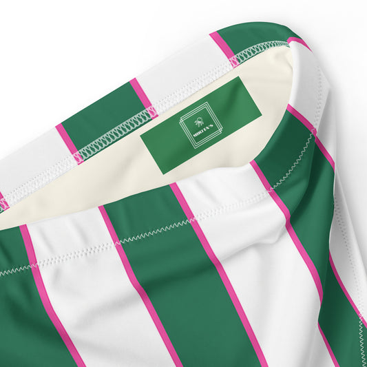Green & Pink striped high-waisted bikini bottom
