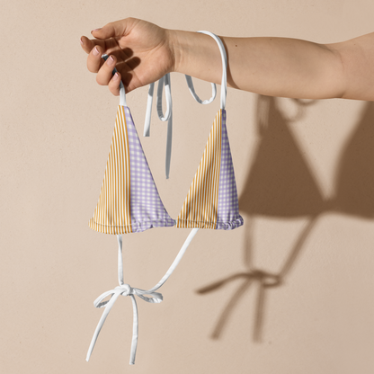 Papaya & Lavender Striped - gingham bikini top 