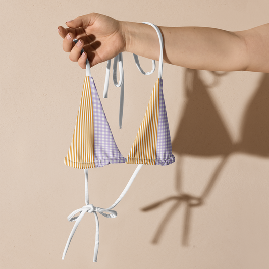 Papaya & Lavender Striped - gingham bikini top 