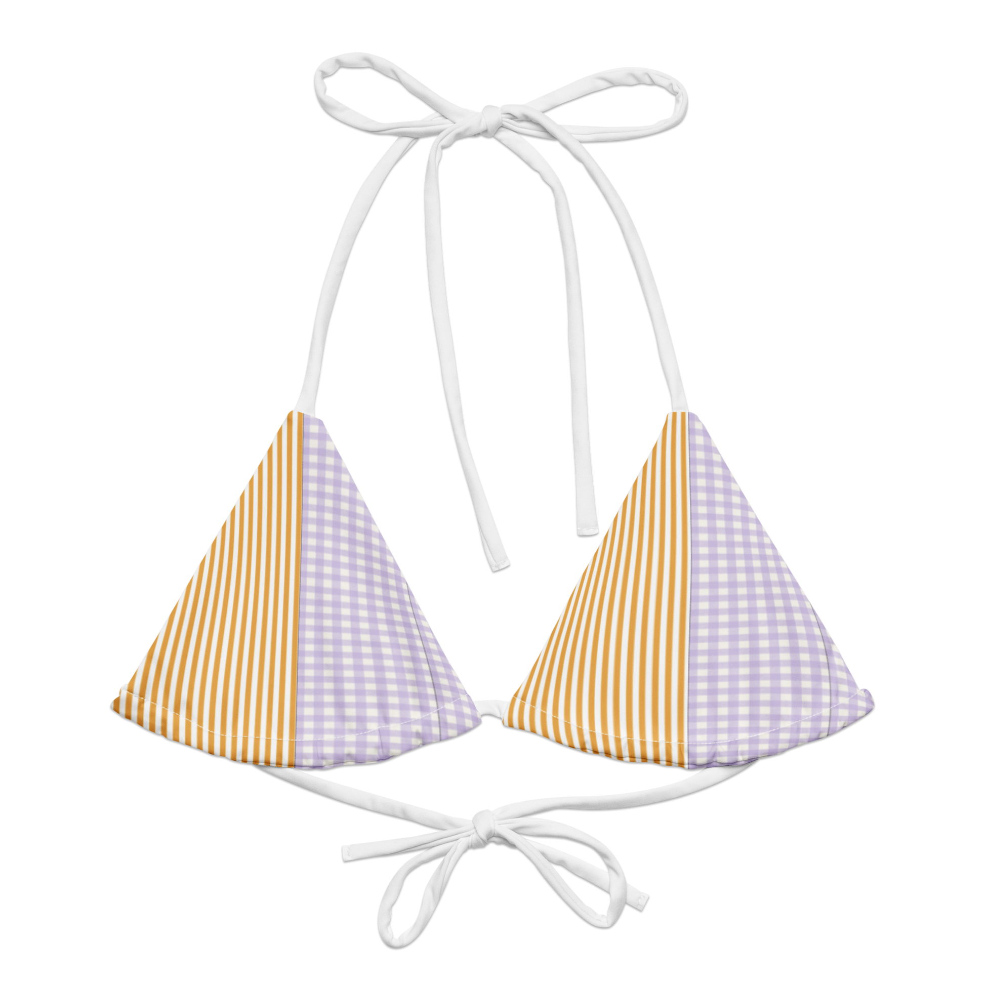 Papaya & Lavender Striped - gingham bikini top 