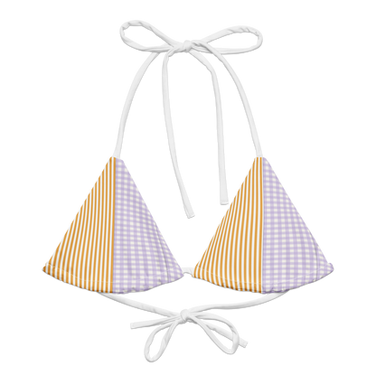 Papaya & Lavender Striped - gingham bikini top 